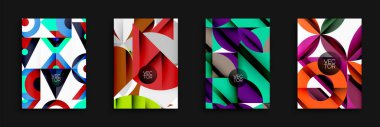 Soyut geometrik tasarımlar. Parlak renkler, üst üste binen şekiller modern görseller yaratır. Arkaplan için uygun vektör illüstrasyonları.
