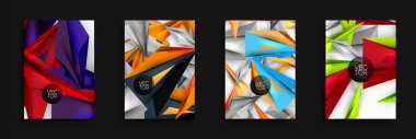 Soyut geometrik tasarımlar. Parlak renkler, keskin açılar, modern tarz. Arkaplan veya kapaklar için vektör çizimleri.