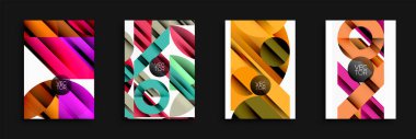 Soyut geometrik tasarımlar. Parlak renkler, üst üste binen şekiller, dinamik kompozisyonlar. Arkaplan veya posterler için modern vektör çizimleri.