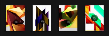 Soyut geometrik tasarımlar. Parlak renkler, üst üste binen şekiller, dinamik kompozisyonlar. Modern arkaplanlar için vektör illüstrasyonları.