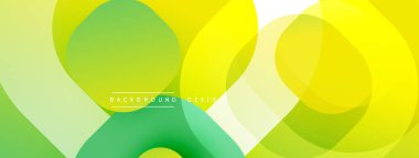 Soyut enerjik tasarım. Üst üste binen daireler, değişimler pürüzsüz geçişler yaratır. Yeşil, sarı renkler kompozisyona hakim. Modern estetik.