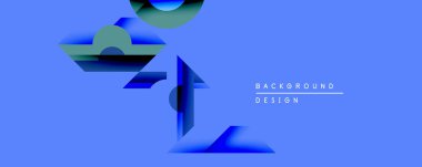 Soyut mavi şekiller üst üste binerek dinamik bileşim oluşturuyor. Renkler derinlik ve modern tasarım estetiğini gösteriyor..