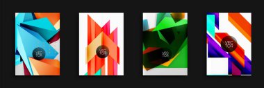 Soyut geometrik arka planlar. Parlak renkler, dinamik şekiller, modern tasarım elementleri. Yaratıcı projeler için vektör çizimleri.