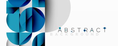 Modern geometrik tasarım. Mavi şekiller beyaz alanla örtüşüyor. Minimalist kompozisyon temiz görsel etki yaratır. Gradyan gölgeler derinlik ekle.