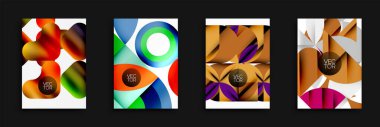 Soyut vektör tasarımları. Parlak renkler, geometrik şekiller, modern tarz. Minimalist kompozisyonlar, gradyanlar.