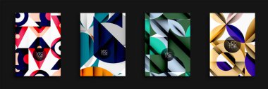 Soyut geometrik tasarımlar. Parlak renkler, şekiller modern görseller yaratıyor. Arkaplan veya posterler için vektör illüstrasyonları.