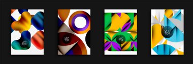 Soyut vektör tasarımları. Parlak renkler, akışkan şekiller, modern bileşimler. Minimalist stil, dinamik eğimler, sanatsal altyapılar.