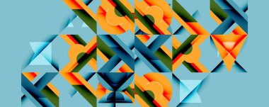 Soyut geometrik desen. Turuncu, deniz mavisi, koyu mavi şekiller örtüşür ve dokulu görsel efekt yaratır. Modern tasarım ögesi.