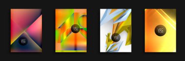 Soyut vektör tasarımları. Parlak renkler, geometrik şekiller, dinamik kompozisyonlar. Modern tarz, gradyanlar, görsel öğeler.