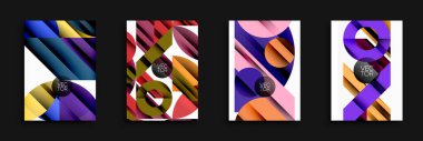 Soyut geometrik tasarımlar. Parlak renkler, katmanlı şekiller modern görseller yaratır. Arkaplan ve posterler için uygun vektör grafikleri.