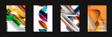 Soyut geometrik tasarımlar. Parlak renkler, üst üste binen şekiller, modern tarz. Dijital projeler için uygun arkaplanlar.