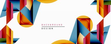 Soyut geometrik şekiller, canlı renkler, modern tasarım. Temiz beyaz alan dengeli bileşim yaratır. Projeler için ideal arkaplan.