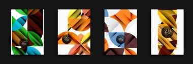 Soyut geometrik tasarımlar. Parlak renkler, şekiller dinamik kompozisyonlar oluşturur. Arkaplan için modern vektör çizimleri.