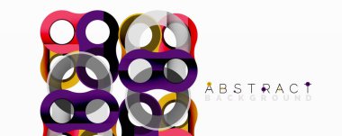 Soyut geometrik desen. Üst üste binen daireler canlı, modern tasarım yaratır. Mor, kırmızı, sarı renkler kompozisyona hakim..