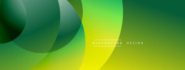 Soyut eğim arkaplanı. Üst üste binen daireler dinamik görsel efekt yaratır. Yeşil, sarı renkler kompozisyona hakim. Modern tasarım ögesi.