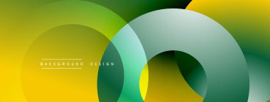 Soyut geometrik şekiller çakışıyor. Sarı, yeşil renkler modern arka plan yaratır. Yumuşak gradyanlar görsel ilgi sunar.