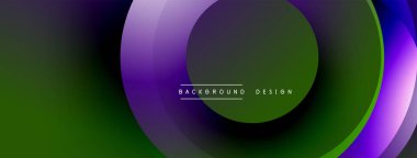 Soyut daireler örtüşüyor, canlı mor, yeşil gradyanlar yaratıyor. Arka planlar ve sunumlar için modern tasarım öğesi. Pürüzsüz geçişler görsel cazibe sunar.