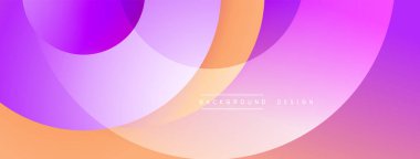 Soyut renkli örtüşen daireler canlı bir zemin oluşturur. Yumuşak gradyanlar mor, turuncu ve pembe renkleri harmanlarlar. Minimalist tasarım.