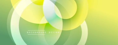 Soyut çemberler çakışıyor, yumuşak eğimler yaratıyor. Sarılar, yeşiller dizaynın hakimi. Minimalist estetik, modern his.