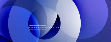 Soyut mavi daireler çakışıyor, dinamik eğimler yaratıyor. Modern tasarım ince gölgeler, pürüzsüz geçişler içerir. Minimalist estetik.