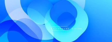 Soyut mavi arkaplan. Üst üste binen daireler dinamik görsel efekt yaratır. Yumuşak eğimler, modern tasarım elementleri mevcut.