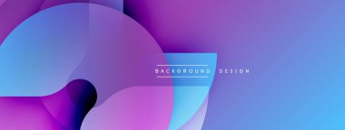 Soyut gradyan şekiller çakışıyor. Mor, mavi renkler kompozisyona hakim. Minimalist tasarım modern estetiği akla getiriyor. Arkaplan metni arkaplan tasarımı okur.