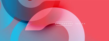 Soyut şekiller örtüşüyor, canlı renk değişimleri yaratıyor. Kırmızı, mavi, pembe renkler tasarımda baskın. Modern estetik.