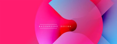 Soyut, enerjik, çakışan daireler. Pembe, kırmızı, mavi gradyanlar modern görsel efekt yaratır. Minimalist tasarım arka planlar için uygundur.