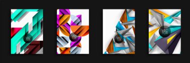 Soyut geometrik tasarımlar. Parlak renkler, keskin açılar, modern tarz. Arkaplan veya el ilanları için vektör illüstrasyonları.