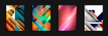 Soyut geometrik tasarımlar. Canlı renkler, gradyanlar, üst üste binen şekiller modern arka planlar yaratır. Mevcut en küçük metin.