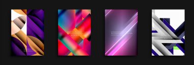 Soyut geometrik arka planlar. Canlı renkler, gradyanlar, dinamik şekiller modern tasarımlar yaratır. Posterler, el ilanları, sunumlar için uygun..