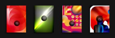 Soyut arkaplanlar canlı renkler, şekiller, gradyanlar gösteriyor. Modern tasarımlar dijital sanatı, vektör çizimlerini öneriyor.