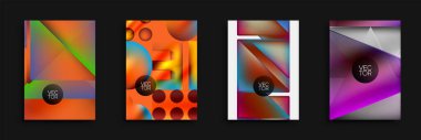 Soyut renkli arka planlar. Geometrik şekiller çakışıyor ve canlı görsel efektler yaratıyor. Tasarımlar daireler, üçgenler, kareler içerir.