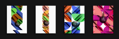 Soyut geometrik tasarımlar. Parlak renkler, üst üste binen şekiller modern görseller yaratır. Arkaplan ve posterler için vektör çizimleri.