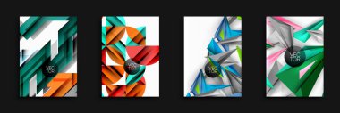 Soyut geometrik tasarımlar. Parlak renkler, keskin açılar, modern tarz. Arkaplan ve posterler için uygun vektör illüstrasyonları.