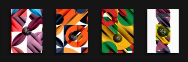 Soyut geometrik tasarımlar. Parlak renkler, katmanlı şekiller dinamik görsel desenler yaratır. Arkaplan için modern vektör çizimleri.
