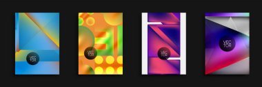 Soyut renkli arka planlar. Geometrik şekiller çakışıyor ve canlı görsel efektler yaratıyor. Poster ve kapaklar için uygun modern tasarımlar.