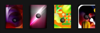 Soyut vektör tasarımları. Parlak renkler, gradyanlar, şekiller modern arka planlar yaratır. Minimalist tarz, dinamik kompozisyonlar.
