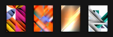 Soyut geometrik tasarımlar. Canlı renkler, gradyanlar, üst üste binen şekiller modern arka planlar yaratır. Mevcut en küçük metin.