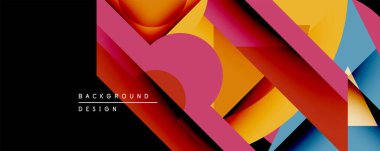 Soyut, enerjik şekiller çakışıyor. Turuncu, pembe, sarı, mavi dinamik kompozisyon oluşturur. Arka planlar için modern tasarım ögesi.