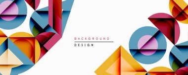 Soyut geometrik şekiller örtüşür, canlı renkli tasarım yaratır. Minimalist tarz, modern estetik, uygun arkaplan ögesi.