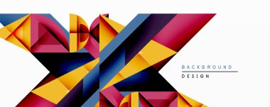 Soyut çokgen tasarımı. Canlı renkler dinamik bileşim yaratır. Modern geometrik şekiller çakışıyor, çarpıcı görsel efektler oluşturuyor.