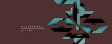 Soyut geometrik şekiller üst üste binerek katmanlı görsel efekt yaratır. Kahverengi arka plan, deniz mavisi ve siyah elementlerle çelişiyor. Modern tasarım.