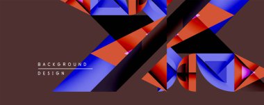 Soyut geometrik desen. Canlı mavi, turuncu renkler koyu arkaplan. Modern tasarım elementleri dinamik görsel efekt yaratır.