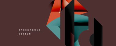 Soyut geometrik şekiller örtüşür, dinamik görsel efekt yaratır. Kapalı arkaplan karşısında sıcak, serin renkler. Modern tasarım.