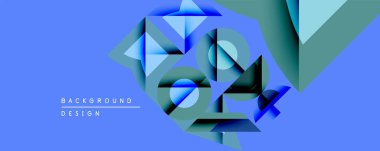 Soyut geometrik bileşim. Mavi, deniz mavisi şekilleri, dinamik görsel efekt oluşturur. Modern tasarım ögesi.