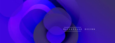 Soyut arkaplan özellikleri üst üste binen daireler, mordan maviye doğru değişen gradyanlar. Modern tasarım derinliği, akıcılığı ve görsel ilgiyi çağrıştırıyor. Minimalist estetik.