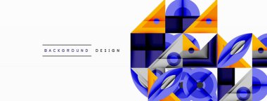 Soyut geometrik bileşim. Mavi, turuncu, gri şekiller üst üste binerek dinamik görsel efekt yaratır. Modern tasarım arka planlar, pankartlar, sunumlar için uygun.