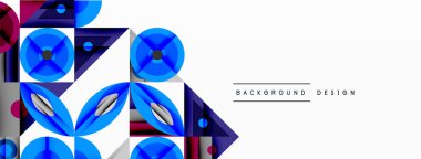 Soyut geometrik desen. Mavi gradyanlar dinamik şekiller, daireler, üçgenler yaratır. Temiz çizgileri olan modern tasarım, arka planlar ve sunumlar için uygun. Minimalist estetik.