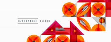 Soyut geometrik desen canlı turuncu, kırmızı, gri şekiller içerir. Kareler, üçgenler dinamik bileşim yaratır. Modern tasarım arka planlar, pankartlar, sunumlar için uygun.